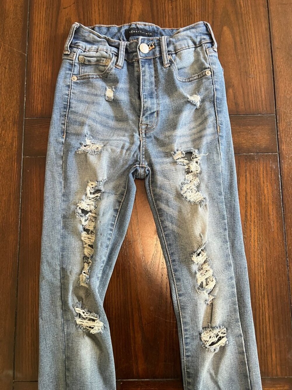 Aeropostale Distressed Ankle Legging Denim Jeans 0 Skinny Jeggings Ripped High R - Picture 2 of 11